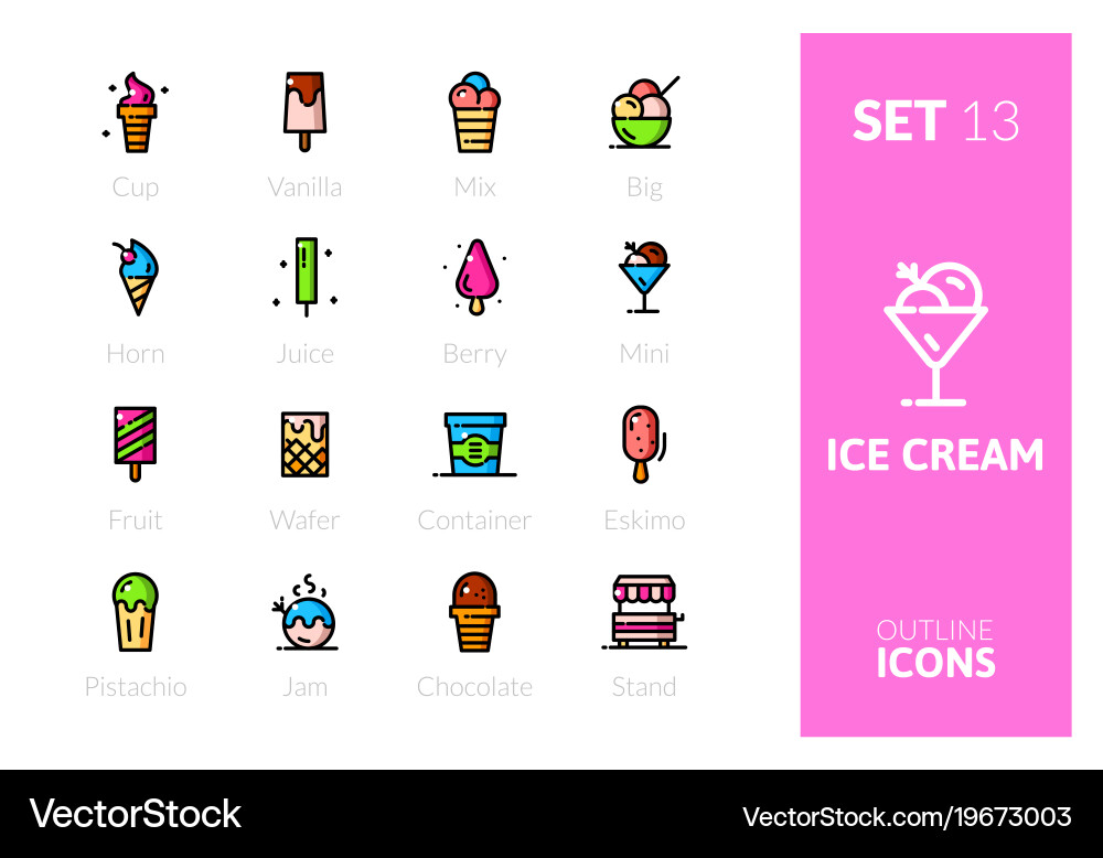 Outline color icons set in thin modern style vector image