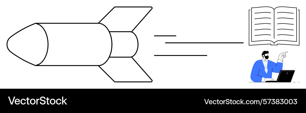 Rocket launching towards knowledge with open book Rocket launching towards knowledge with open book Vector Image