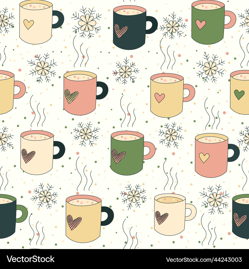 Seamless pattern mugs and snow Vector Image