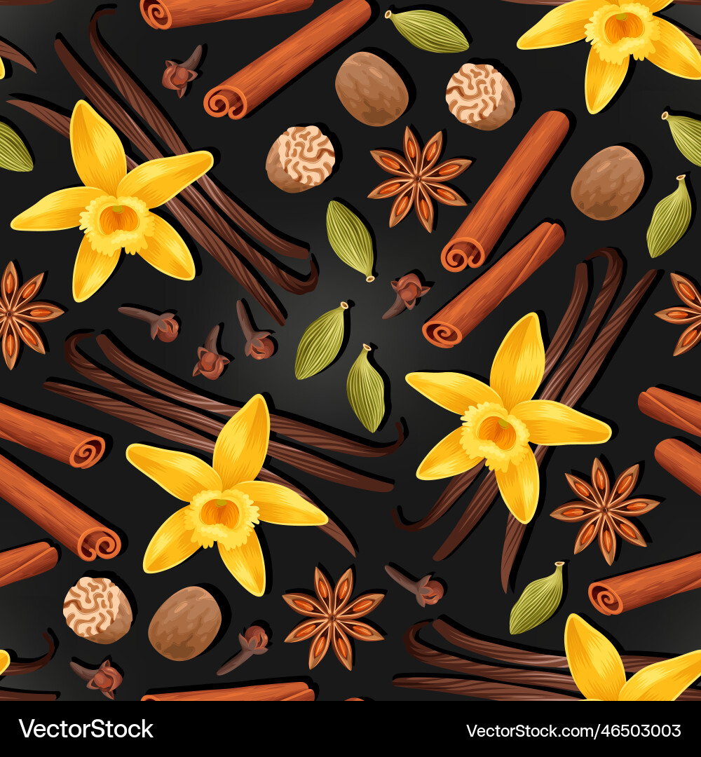 Seamless pattern with high detailed spices vector image
