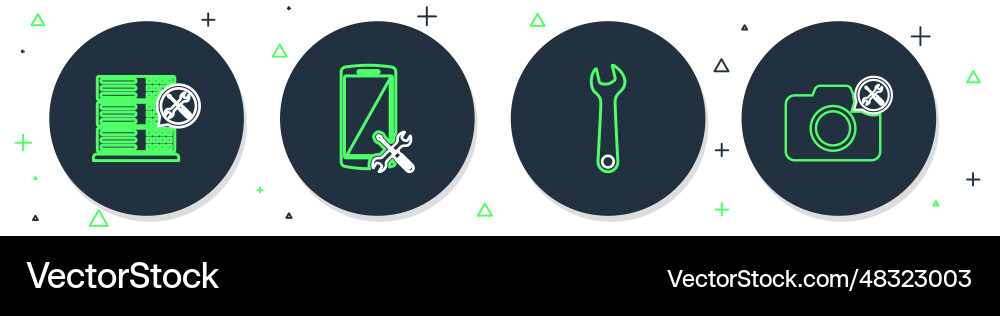 Set line smartphone service wrench database Set line smartphone service wrench database vector image