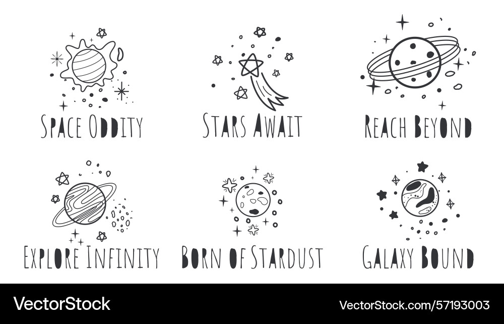 Set of simple with space themed lettering Set of simple with space themed lettering Vector Image