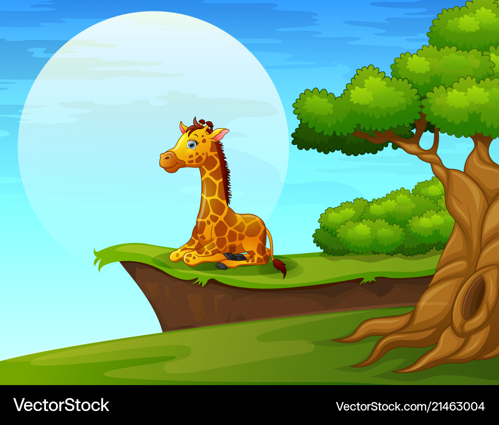 Cartoon Giraffe in a Scenic Landscape Vector Image
