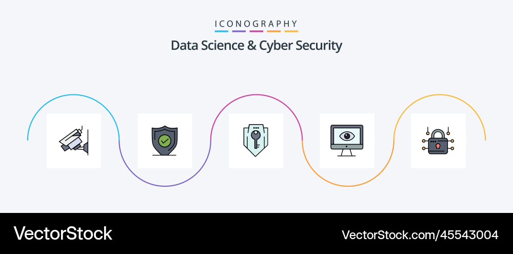 Data science and cyber security line filled flat vector image