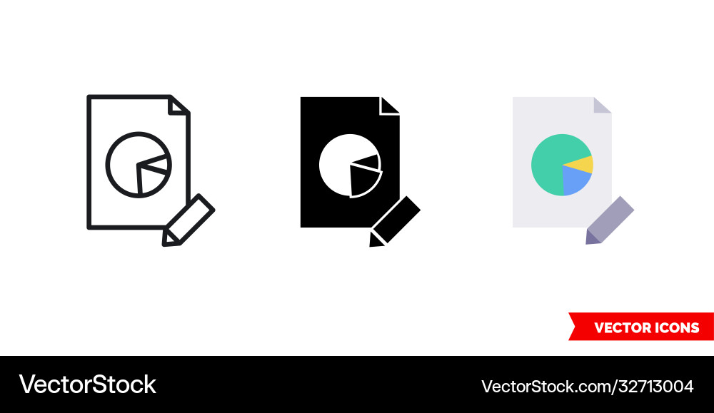 Edit pie chart report icon 3 types isolated Vector Image