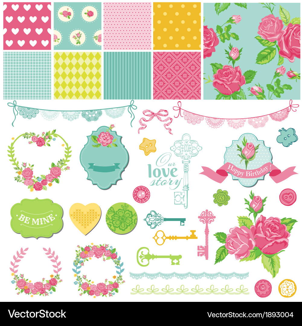 Floral Shabby Chic Scrapbooking Elements Vector Image