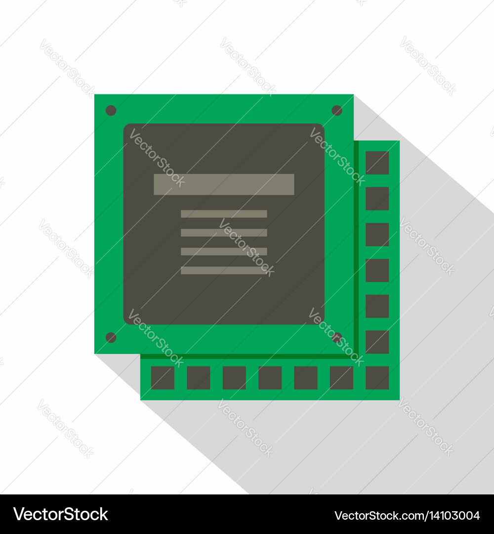 Green computer cpu processor chip icon flat style Vector Image