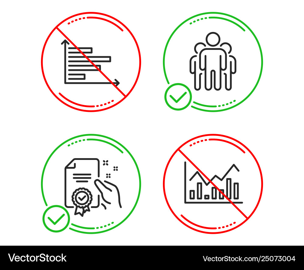 Group horizontal chart and certificate icons set Group horizontal chart and certificate icons set vector image