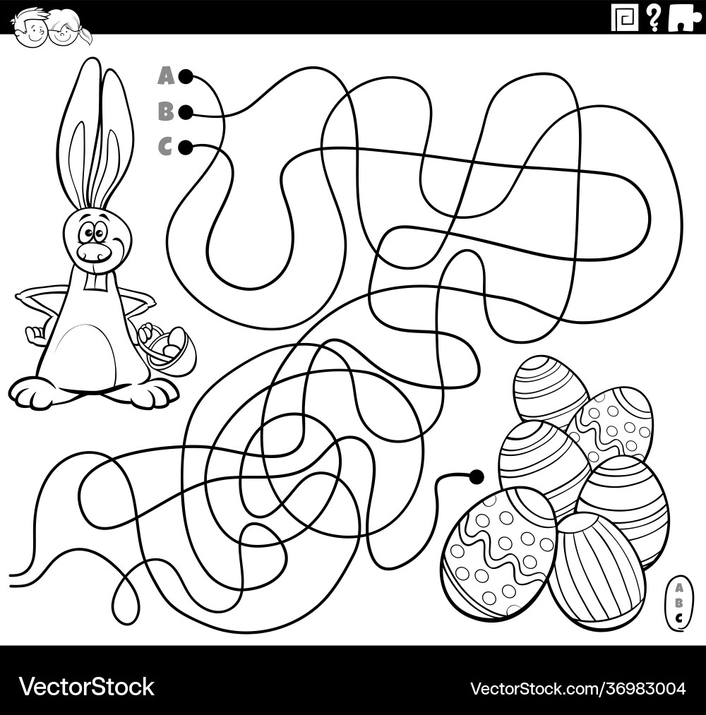 Line maze with cartoon easter bunny coloring book Line maze with cartoon easter bunny coloring book vector image
