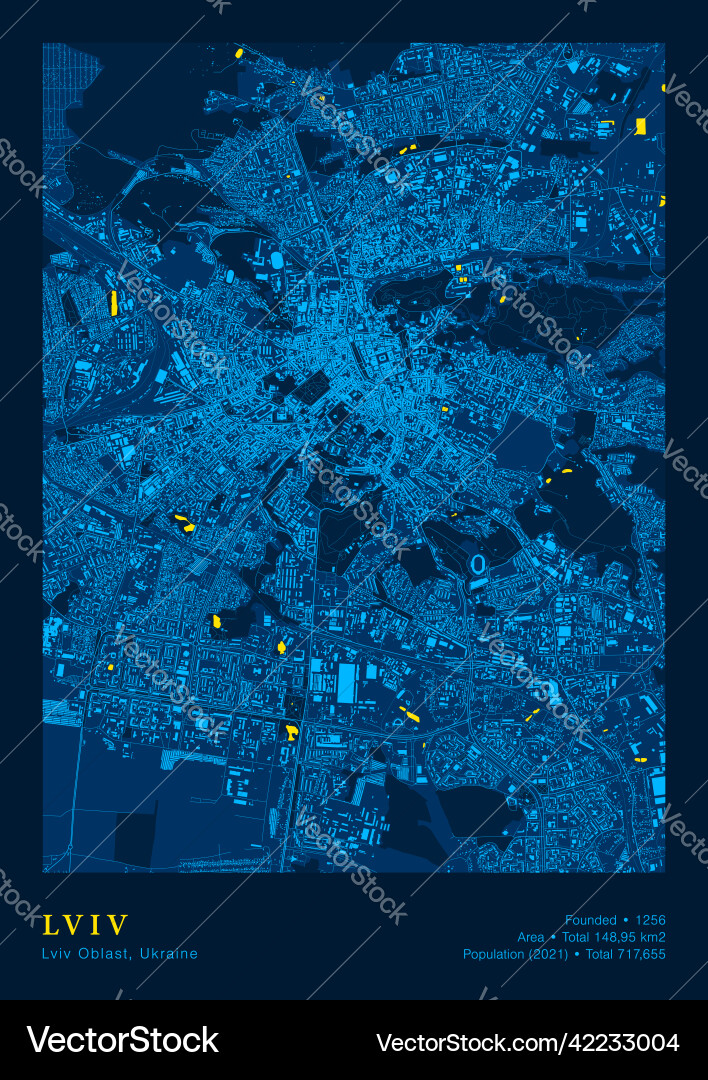 Lviv map poster highly detailed in patriotic Lviv map poster highly detailed in patriotic vector image