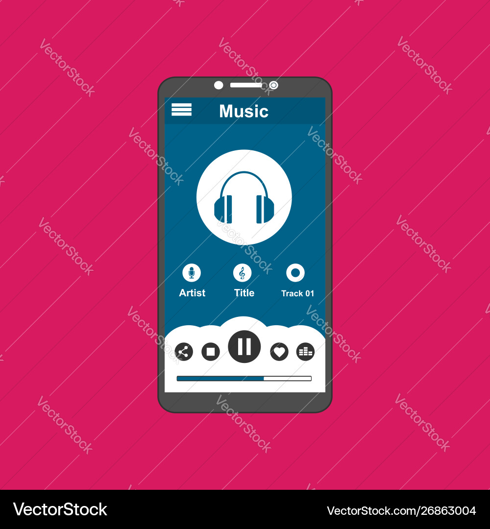 Media player application app template with flat Media player application app template with flat vector image