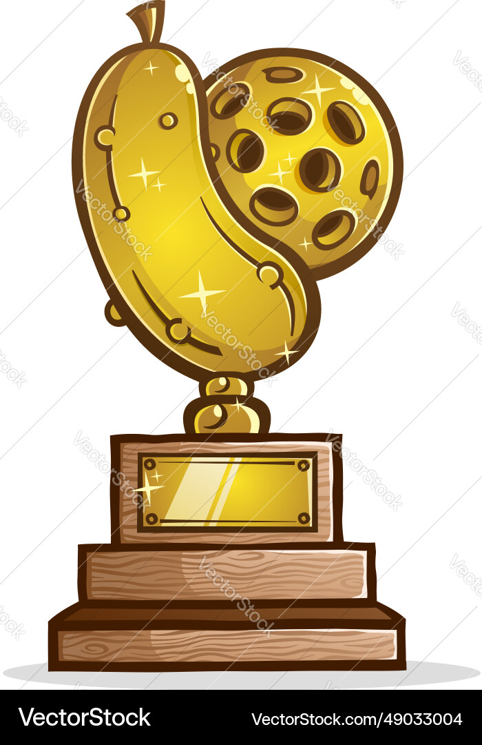 Pickleball cartoon trophy on a wooden base vector image