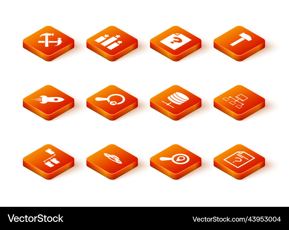 Set folder tree ufo flying spaceship rocket vector image