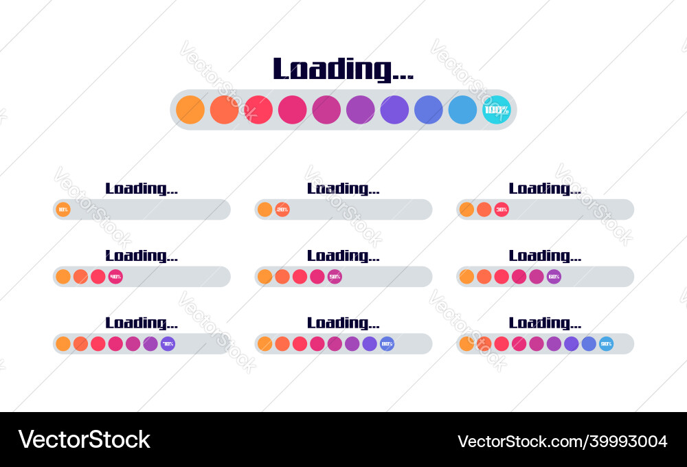 Set of loading bar progress visualization Set of loading bar progress visualization vector image
