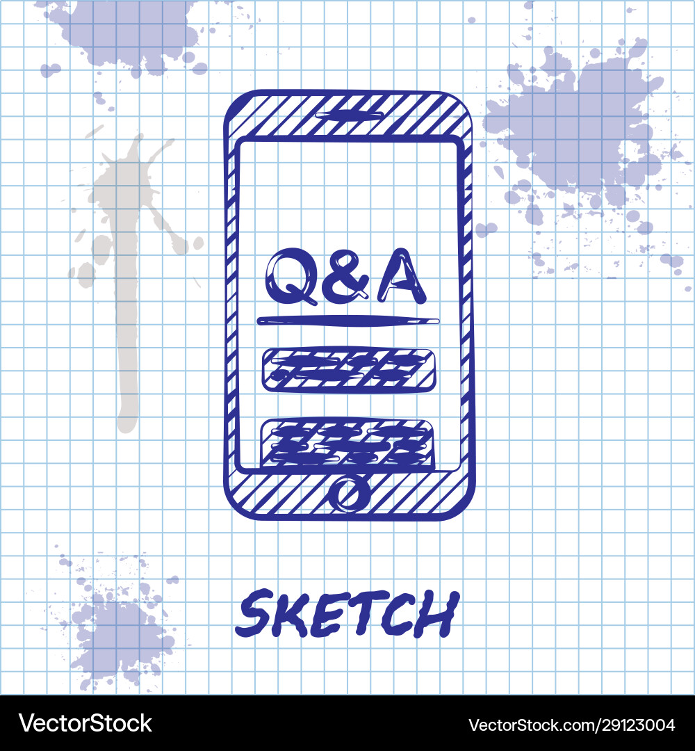 Sketch line mobile phone with question Sketch line mobile phone with question vector image