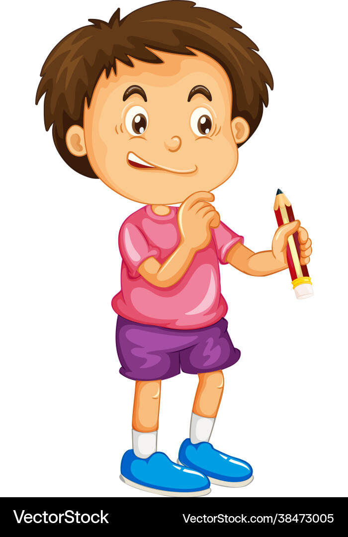 A boy holding pencil cartoon character isolated vector image