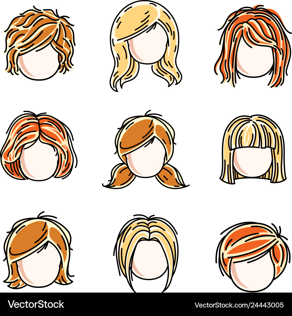 Collection of cute girls faces human head flat Collection of cute girls faces human head flat vector image