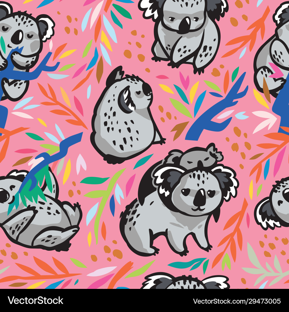 Cute Koala Seamless Pattern Vector Image