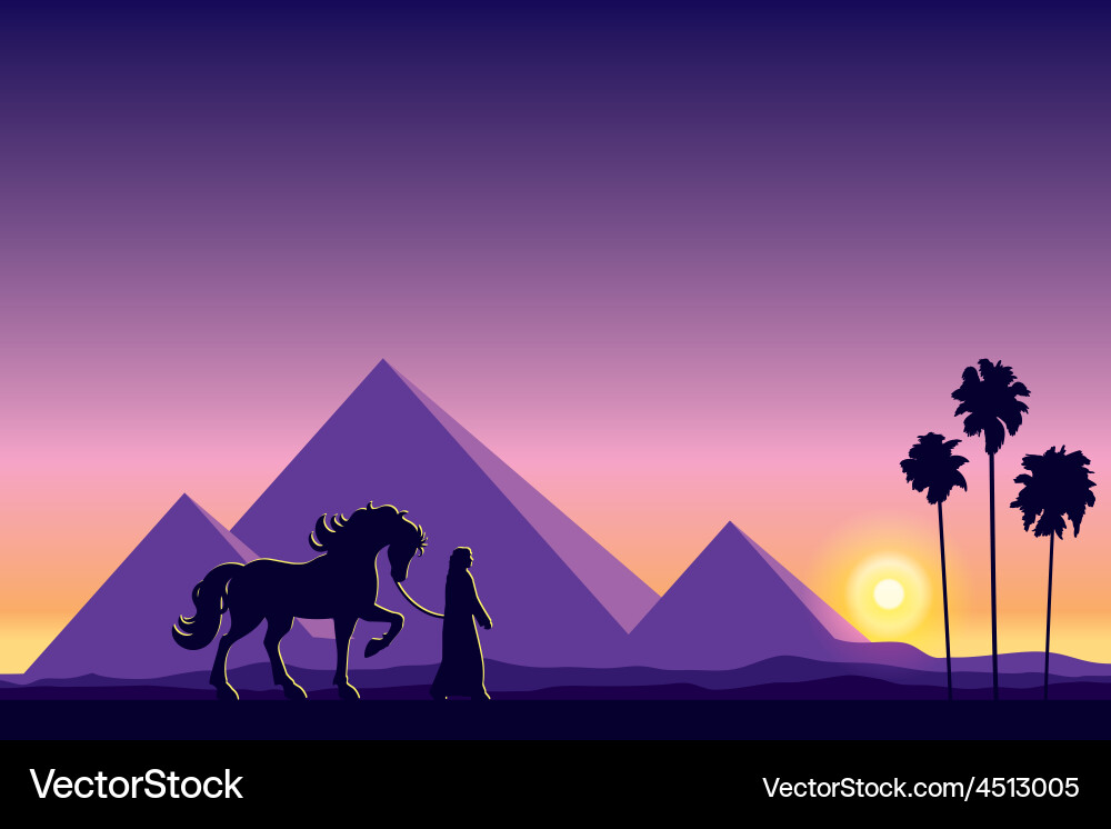 Egypt great pyramids on sunset background Vector Image