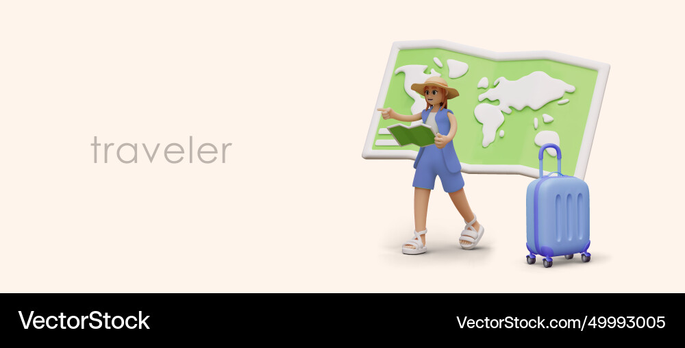 Female character is looking for way using map Female character is looking for way using map Vector Image