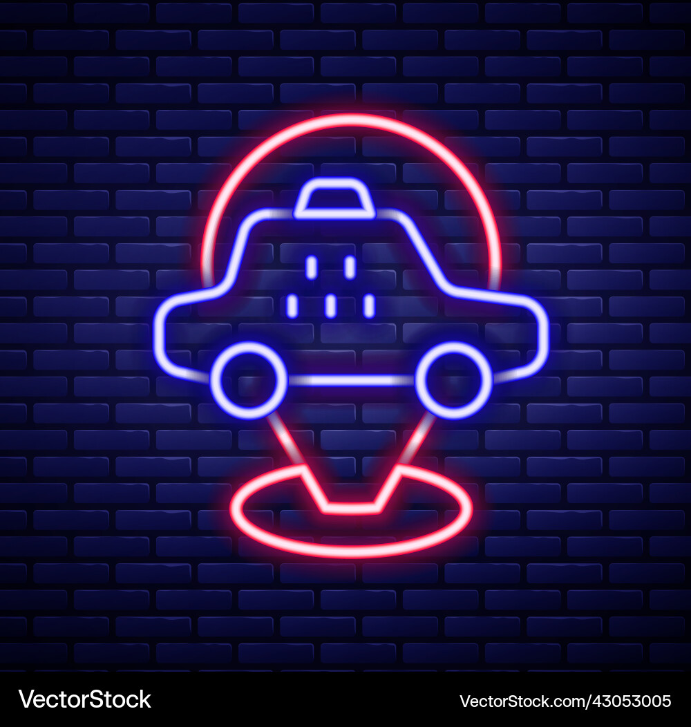 Glowing neon line map pointer with taxi car icon Glowing neon line map pointer with taxi car icon vector image
