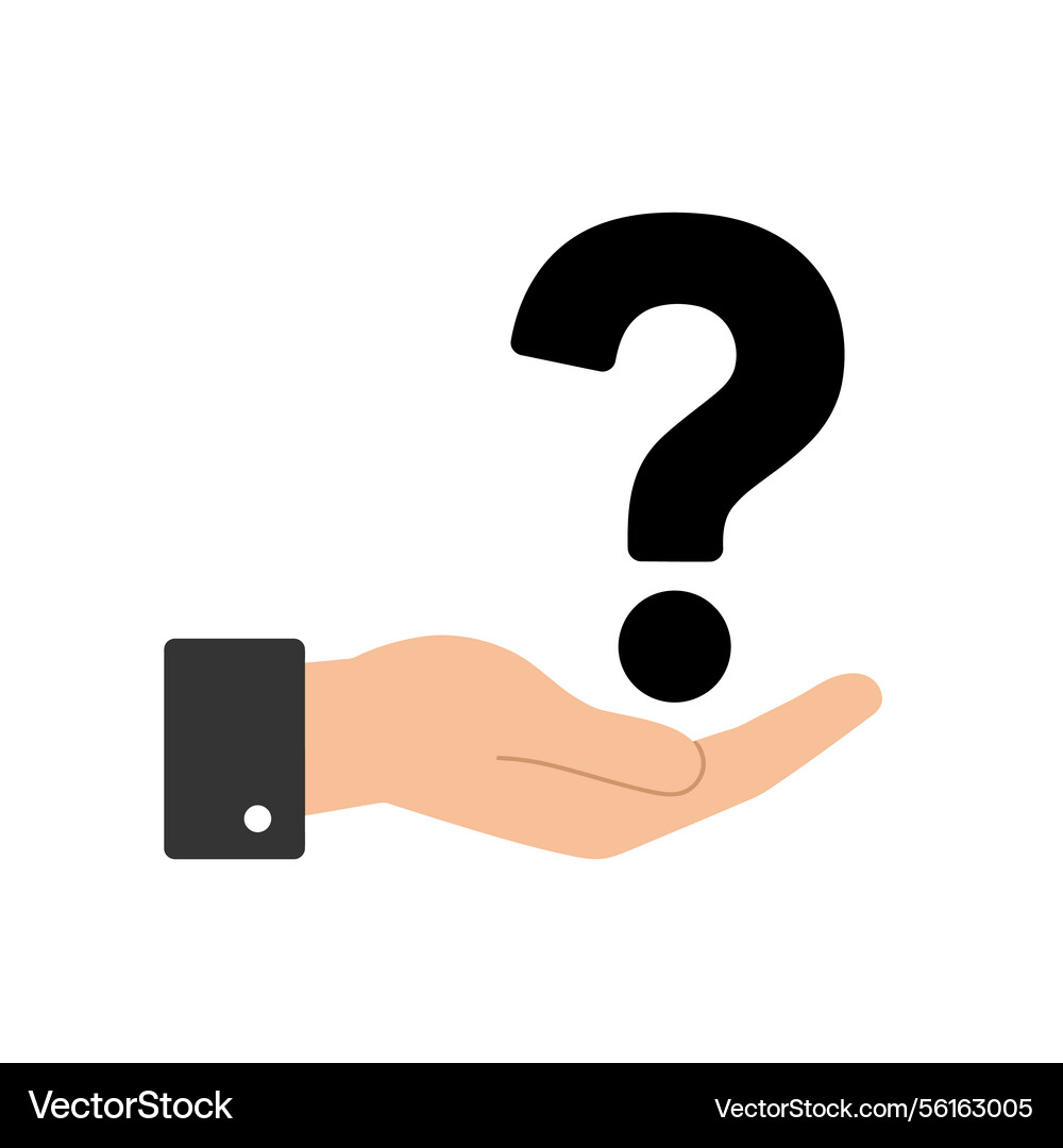 Hand holding a question mark symbol in minimal Hand holding a question mark symbol in minimal vector image