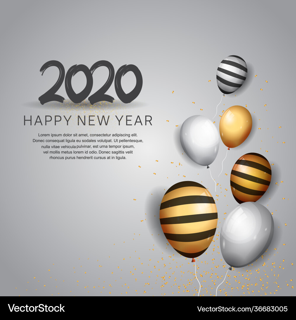 Happy new year 2020 black number with balloons Vector Image