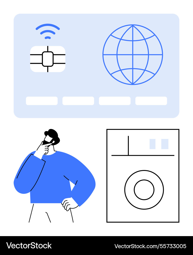 Man contemplating global card network vector image
