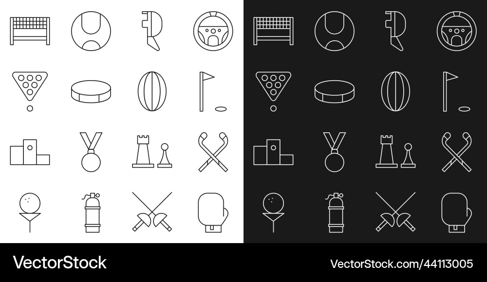 Set line boxing glove ice hockey sticks golf Set line boxing glove ice hockey sticks golf vector image