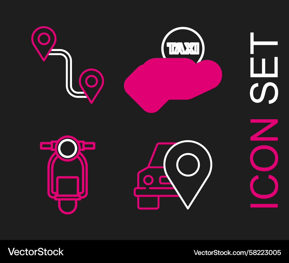 Set line map pointer with taxi scooter hand Set line map pointer with taxi scooter hand Vector Image