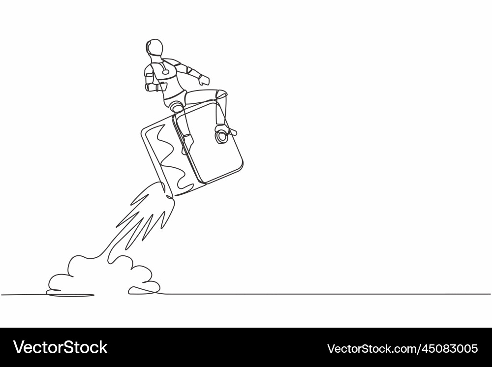 Single continuous line drawing robot riding safe Single continuous line drawing robot riding safe vector image