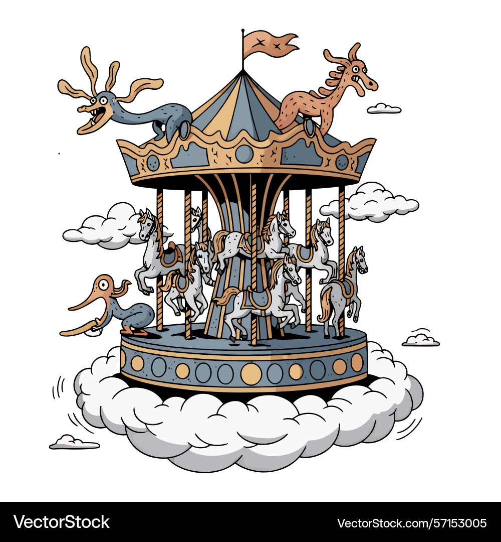 Whimsical carousel floating on a cloud vector image