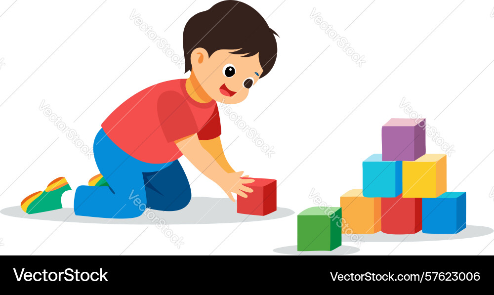 Child with colorful building blocks vector image