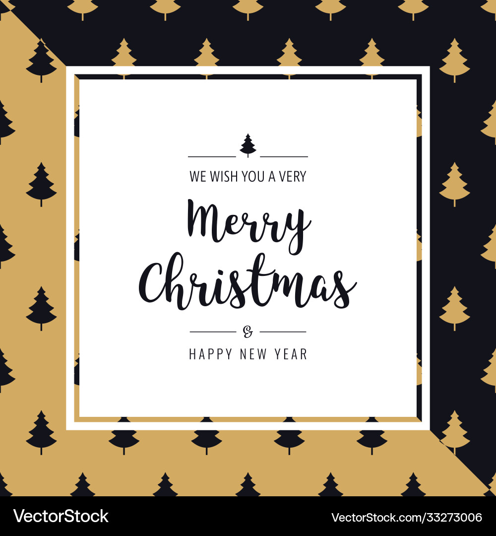 Christmas card tree pattern greeting text border Vector Image