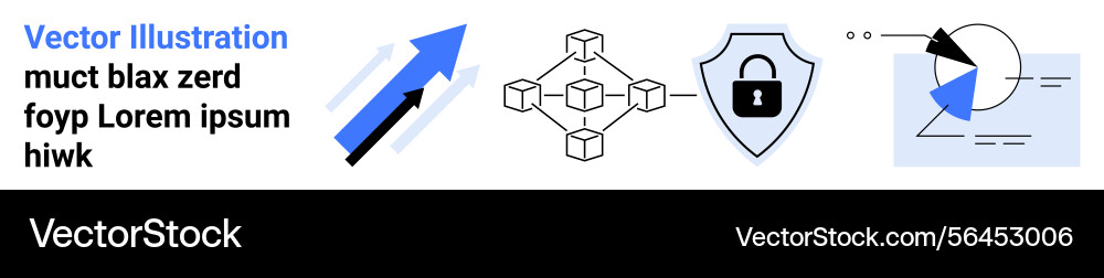 Growth arrow blockchain network shield with lock Growth arrow blockchain network shield with lock vector image