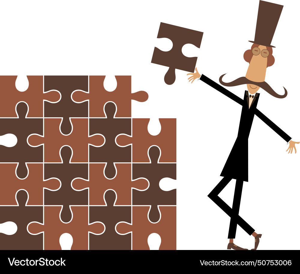Man in the top hat solving puzzle Vector Image