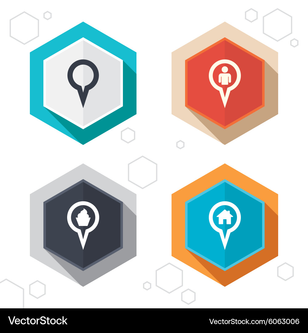Map pointer icons home food and user location vector image