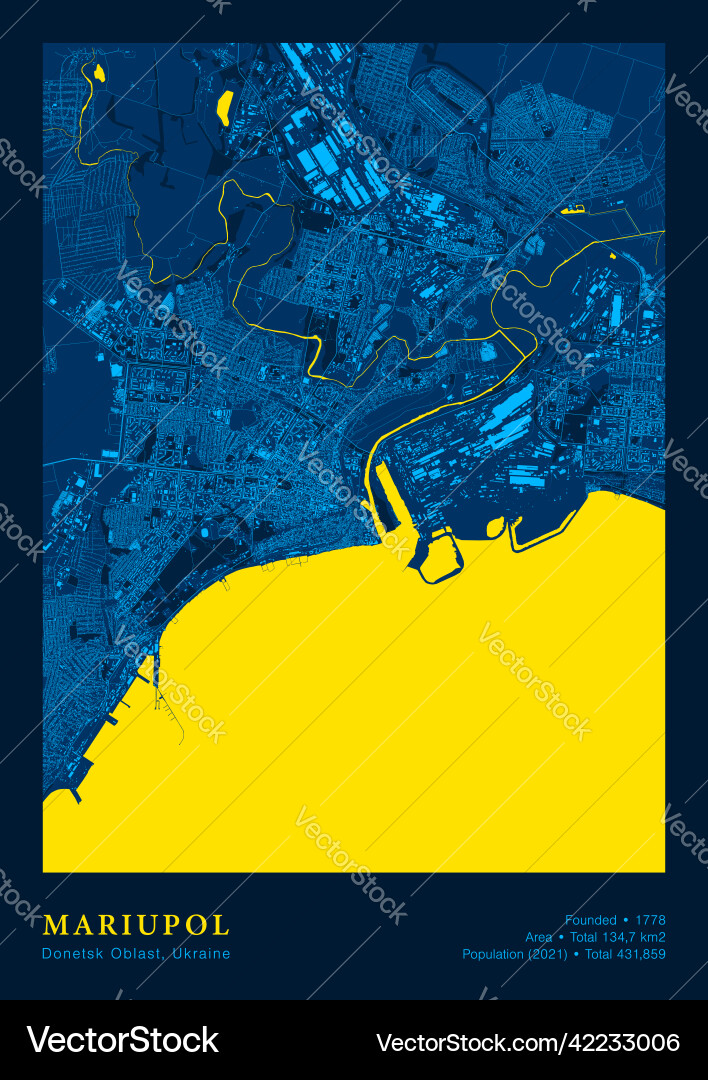 Mariupol map poster highly detailed Mariupol map poster highly detailed vector image