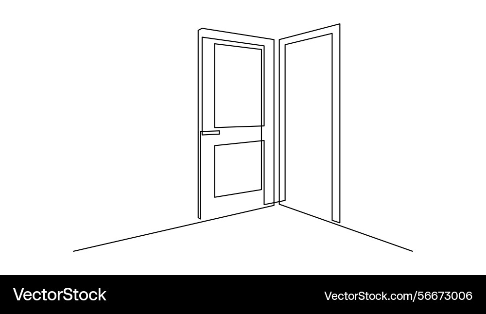 Opened door in one continuous line drawing front Opened door in one continuous line drawing front vector image