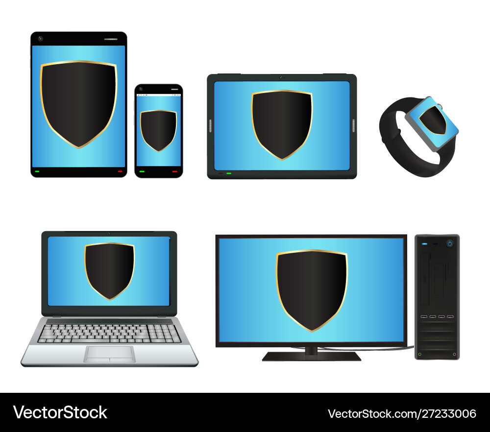 Smart device and computer with protection shield Smart device and computer with protection shield vector image