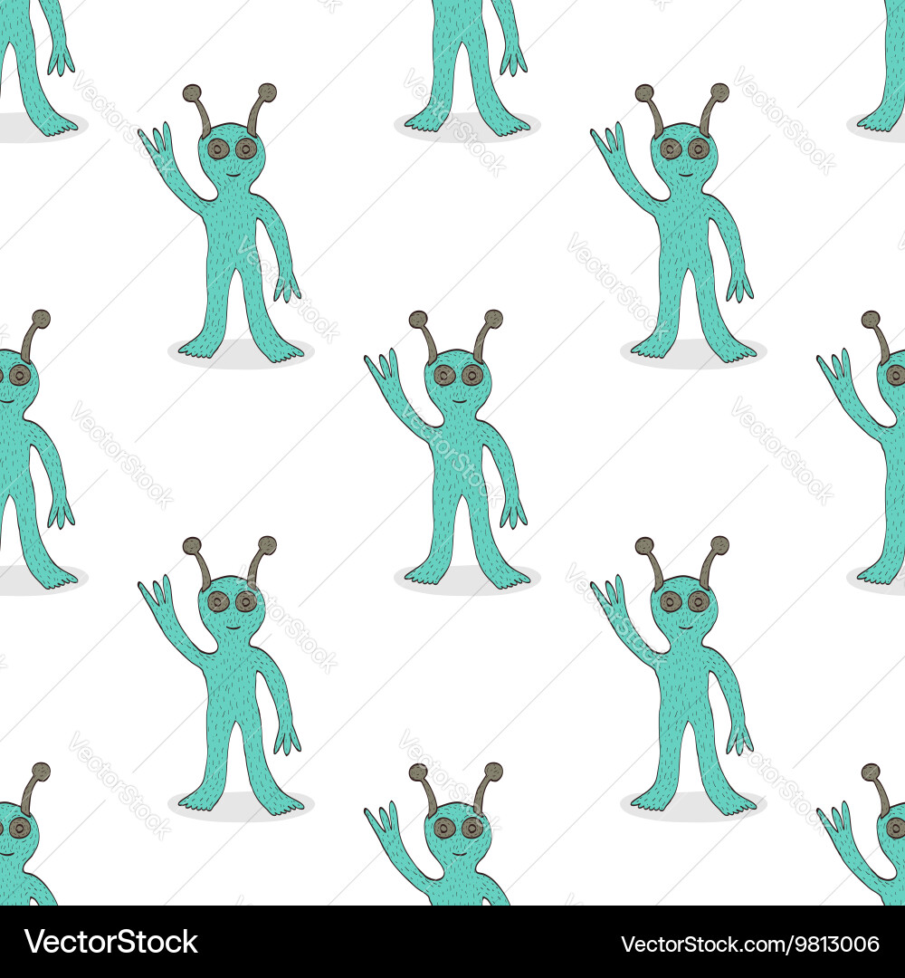 Smiling alien seamless pattern vector image