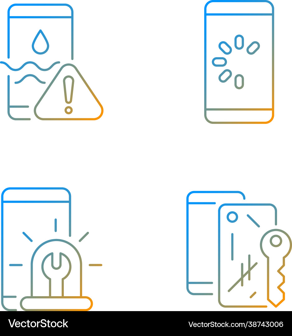 Usual mobile phone problems gradient linear icons Usual mobile phone problems gradient linear icons vector image