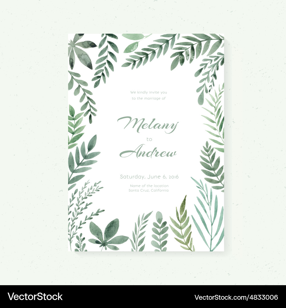 Watercolor Floral Wedding Card Vector Image