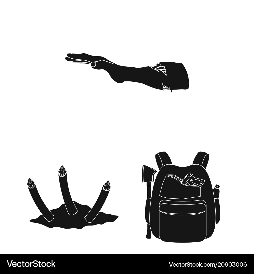 Zombies and attributes black icons in set Vector Image