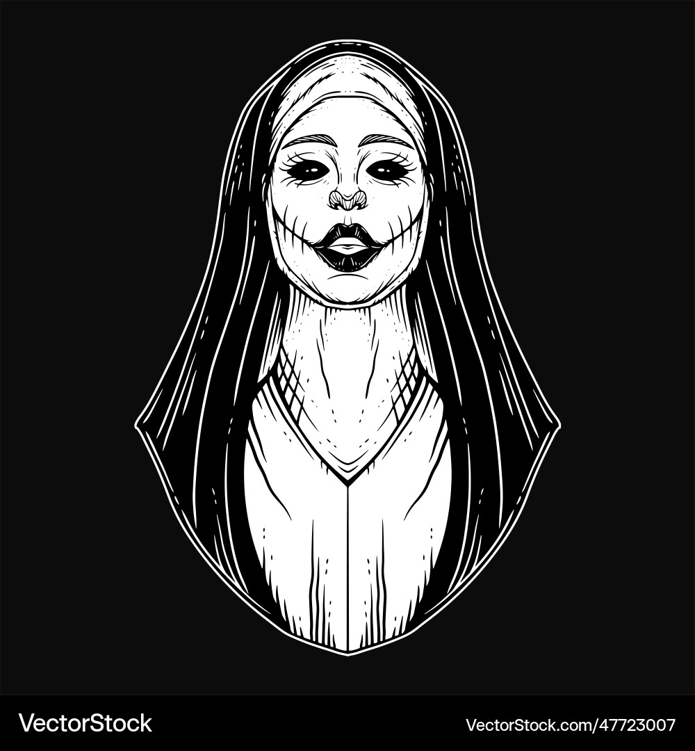 Dark art nun girl women skull head ghost horror Dark art nun girl women skull head ghost horror vector image