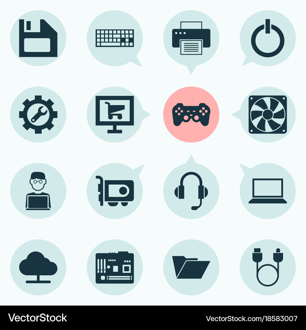 Gadget icons set includes such as online vector image