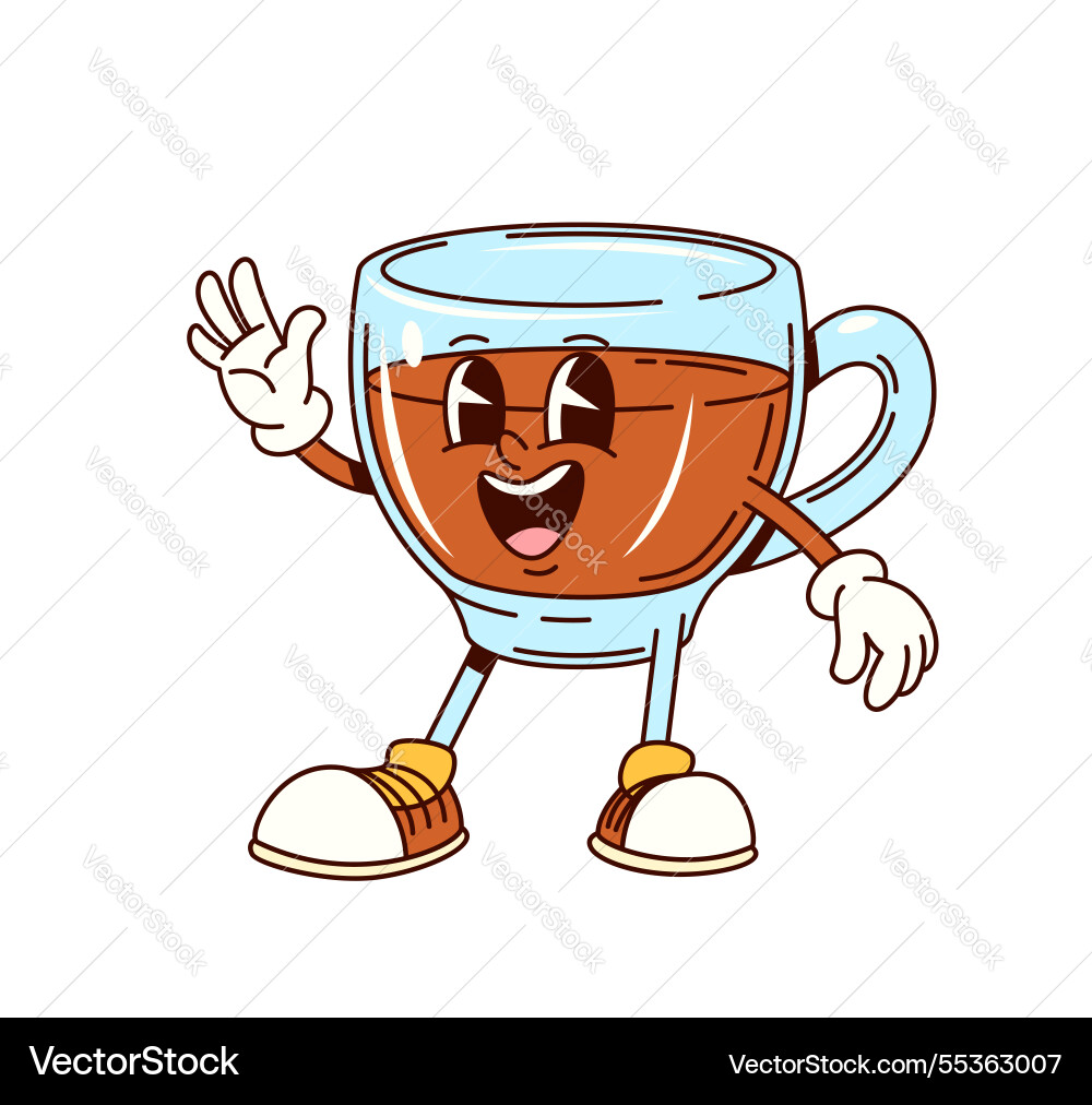 Groovy tea beverage glass cup funny character Vector Image