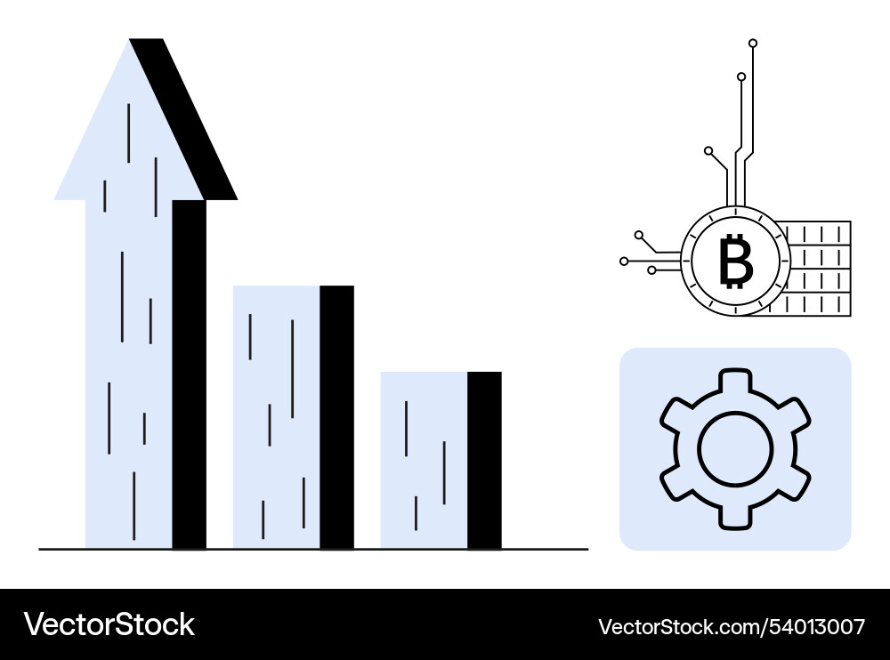 Growth chart with blockchain and bitcoin Growth chart with blockchain and bitcoin Vector Image
