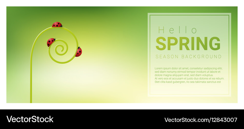 Hello spring background with red ladybugs 3 vector image