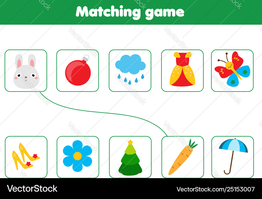 Matching children educational game match objects Matching children educational game match objects vector image
